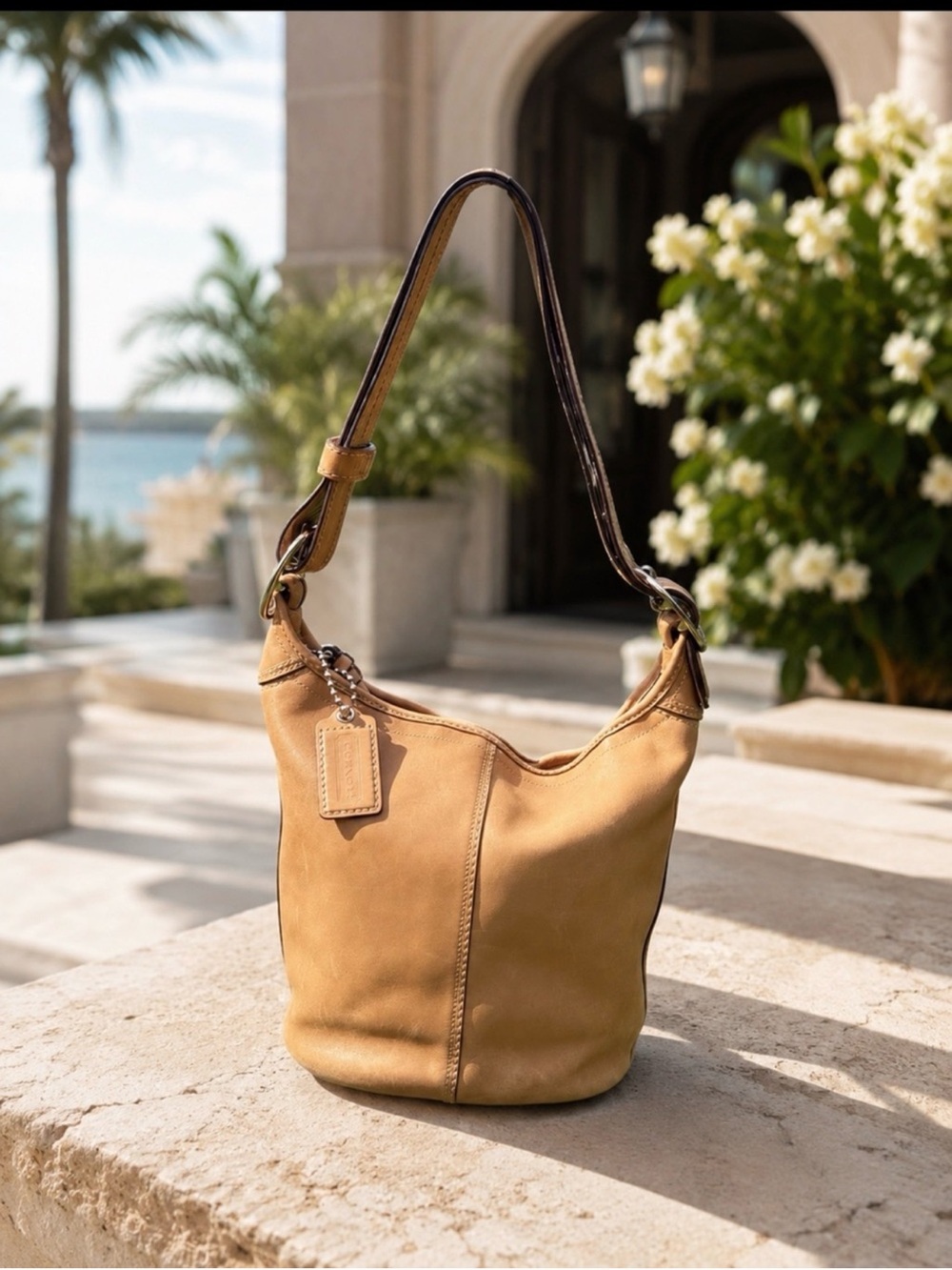 Coach Bleecker F13358 Tan Leather Bucket Hobo Shoulder Bag